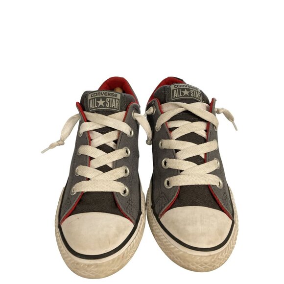 Converse All Star Junior big kids Size 2.5 Gray Red Canvas Sneakers shoes - Picture 2 of 8